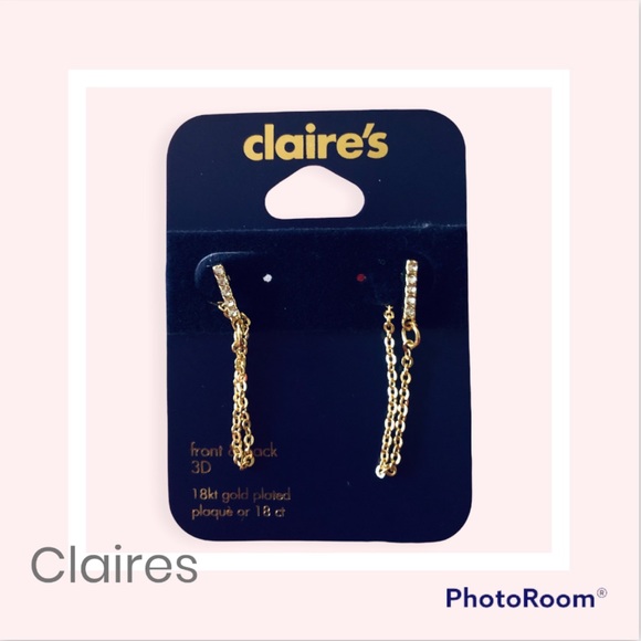 Brand new Claire’s 18kt Gold Plated Faux Crystal Bar Chain Stud Earrings - Picture 3 of 5